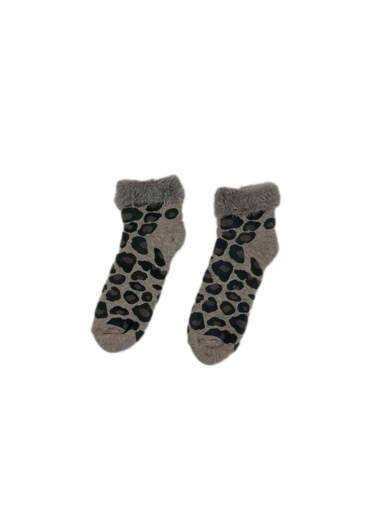 Leopar desenli Peluşlu havlu soket çorap