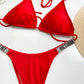 VS taşlı kırmızı brazilian bikini takım