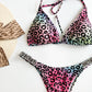 VS renkli leopar bikini takımı