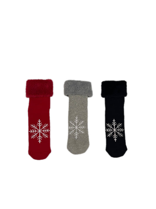 3 lü Kar desenli peluşlu havlu çorap