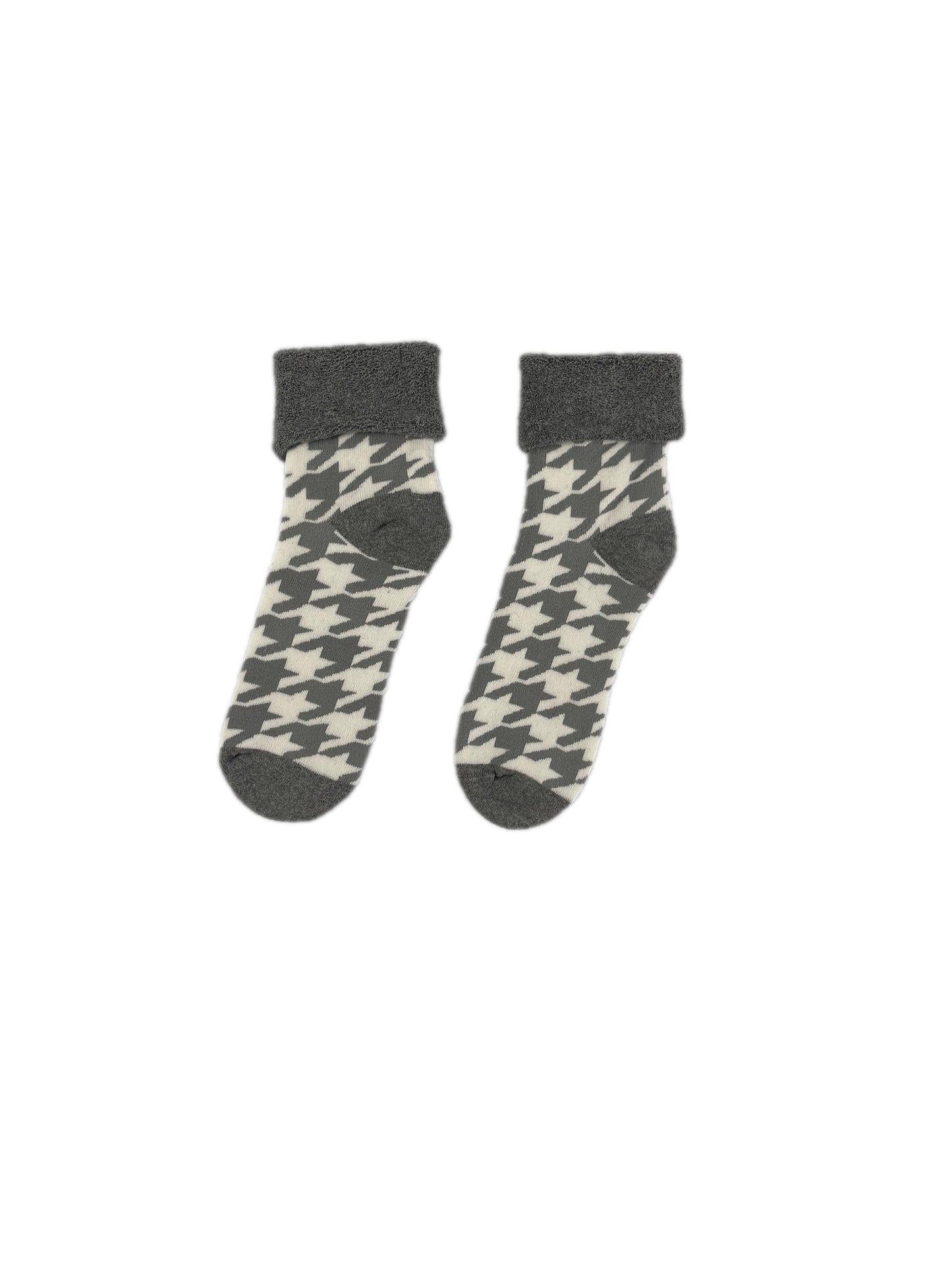 Kaz ayağı desenli peluşlu havlu çorap