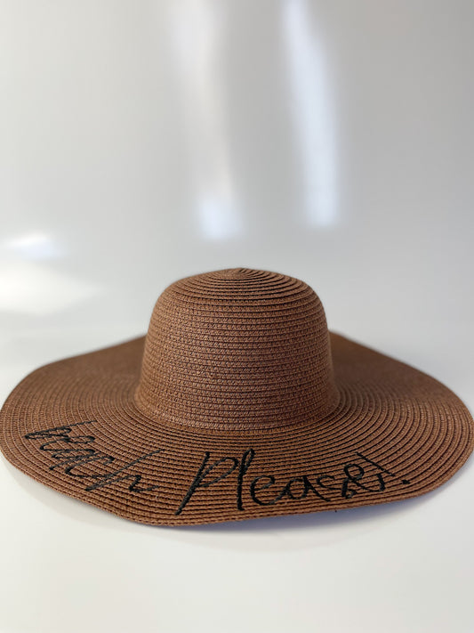 MOWWA-Kahve rengi yazı detaylı hasır şapka