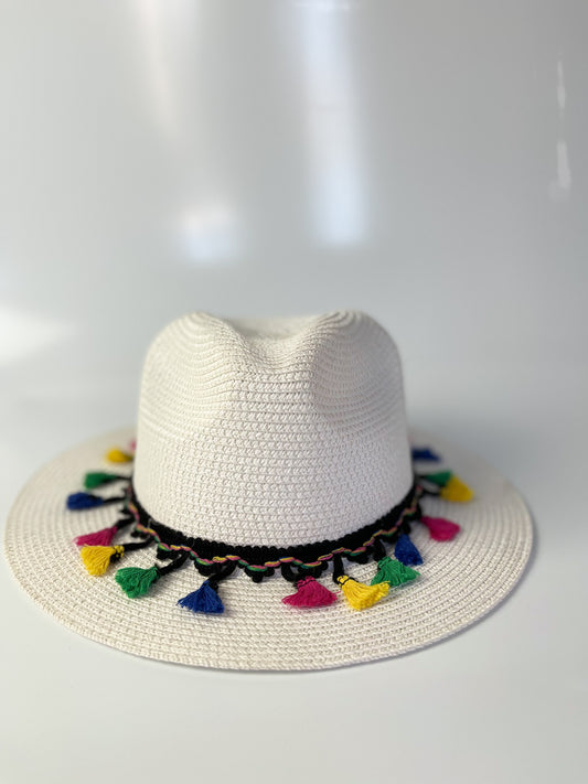 MOWWA-Beyaz renkli ip detaylı hasır şapka