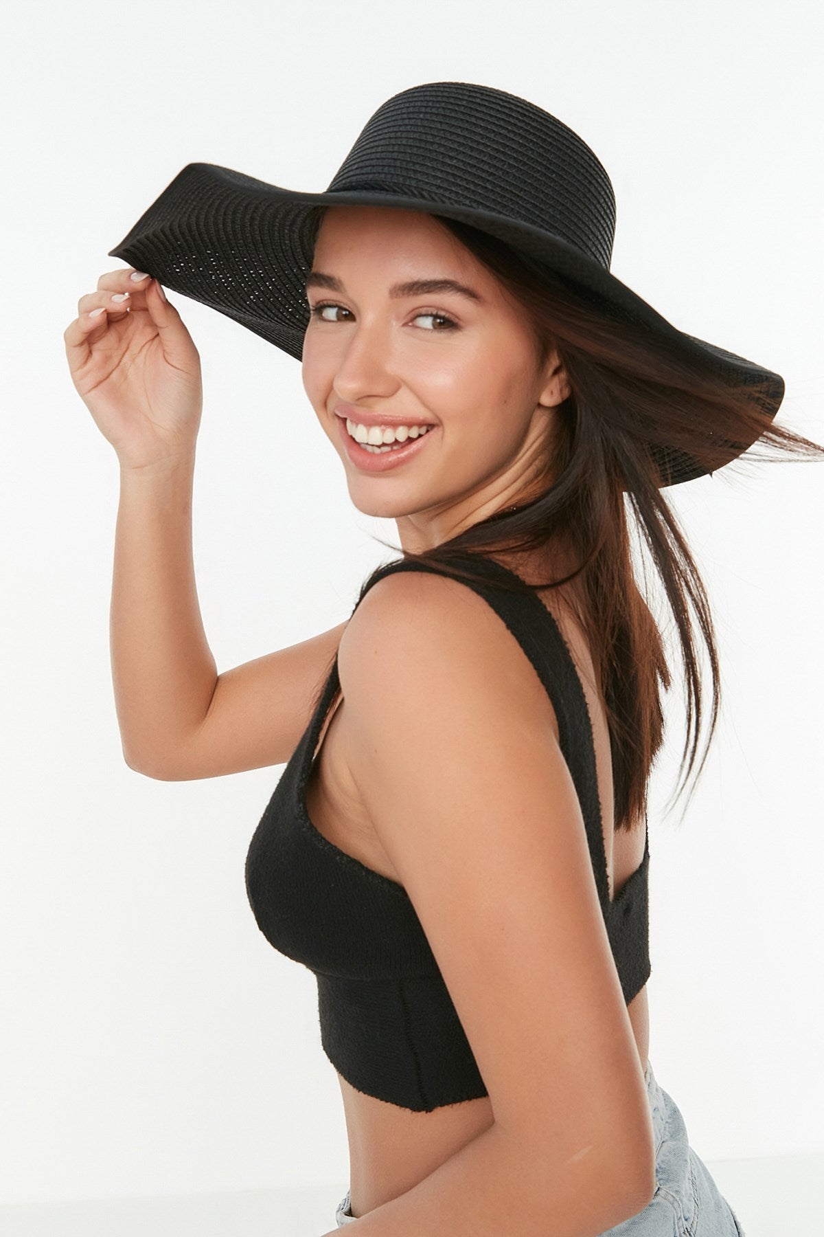 MOWWA-Siyah renk hasır şapka